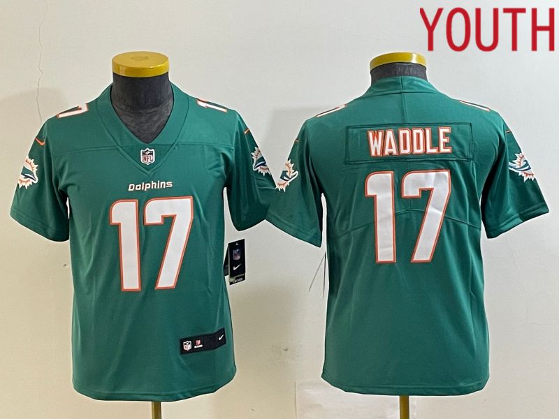 Youth Miami Dolphins 17 Waddle Green 2023 Nike Vapor Limited NFL Jersey style 1